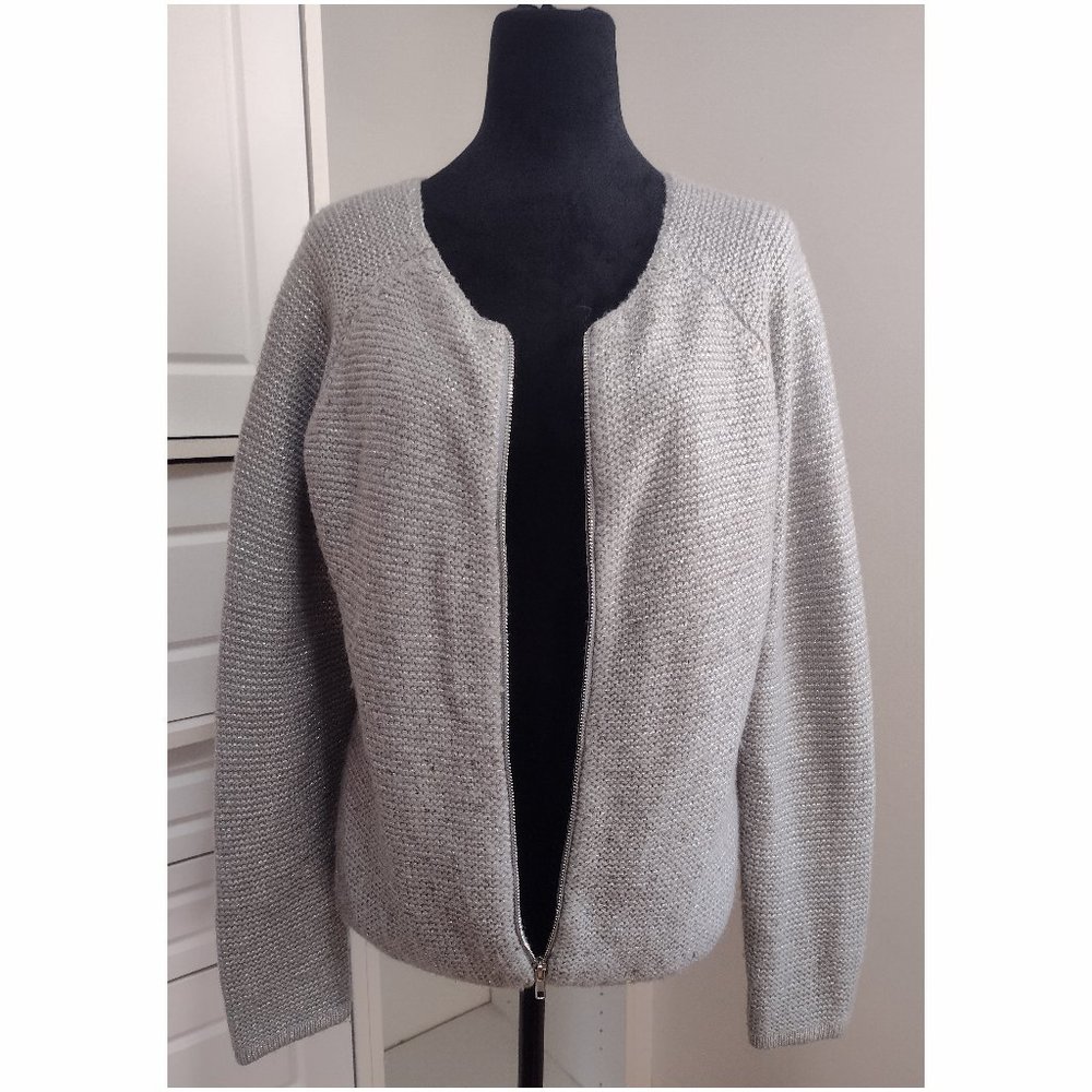 Missoni grey silver metallic cardigan sweater embellished by all-over sequins